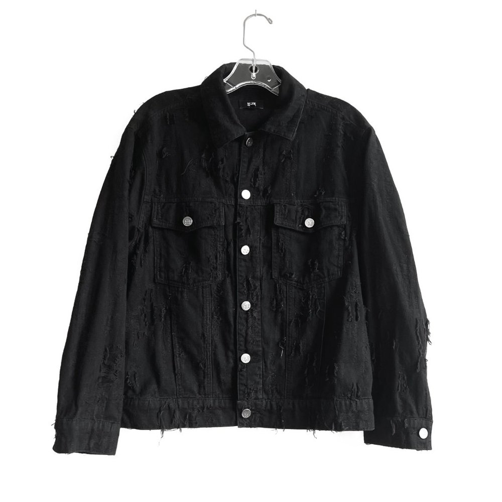 Made Gold black distressed texture denim jacket